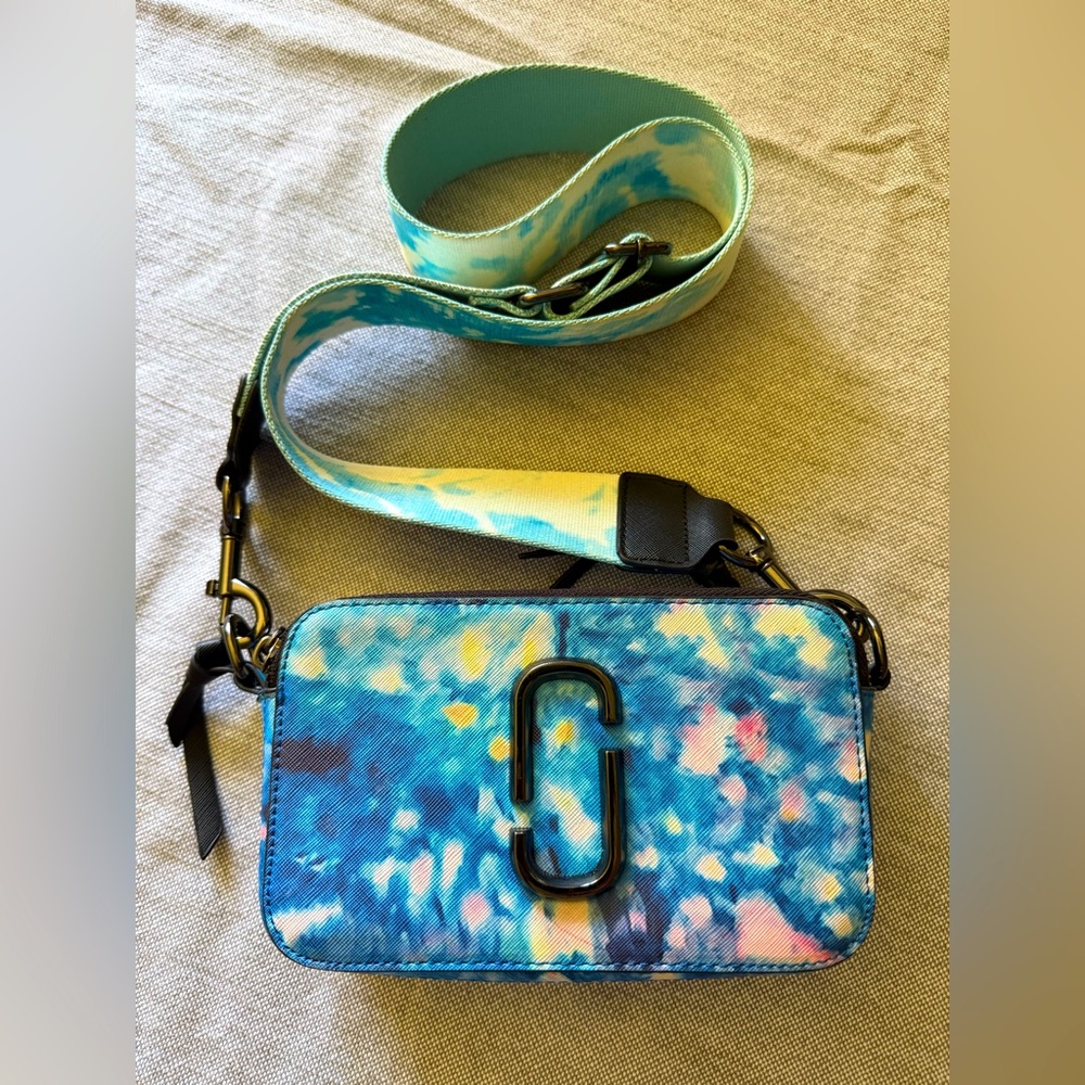 Marc Jacobs The Snapshot bag Watercolor Blue Printed Leather Shoulder Bag Purse
